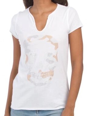 NWT ZADIG & VOLTAIRE White Tunisien MC Embellished Skull Camo Strass Tee S/M